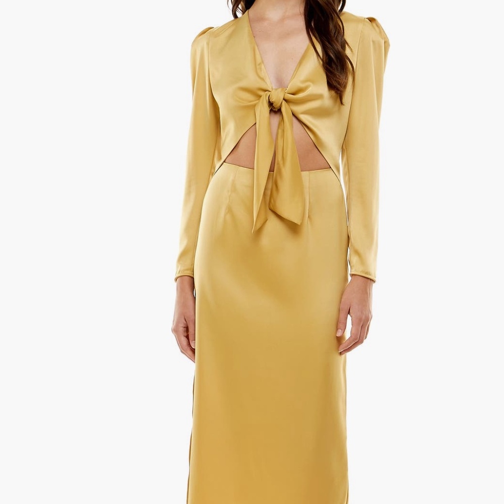 Poppy Tie Front Long Sleeve Cutout Midi Dress - WAYF size M